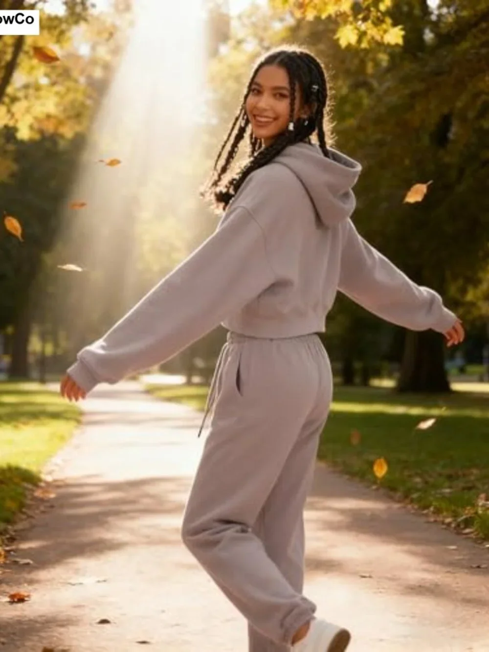 Women's Fleece Cropped Hoodie & Jogger Tracksuit Set